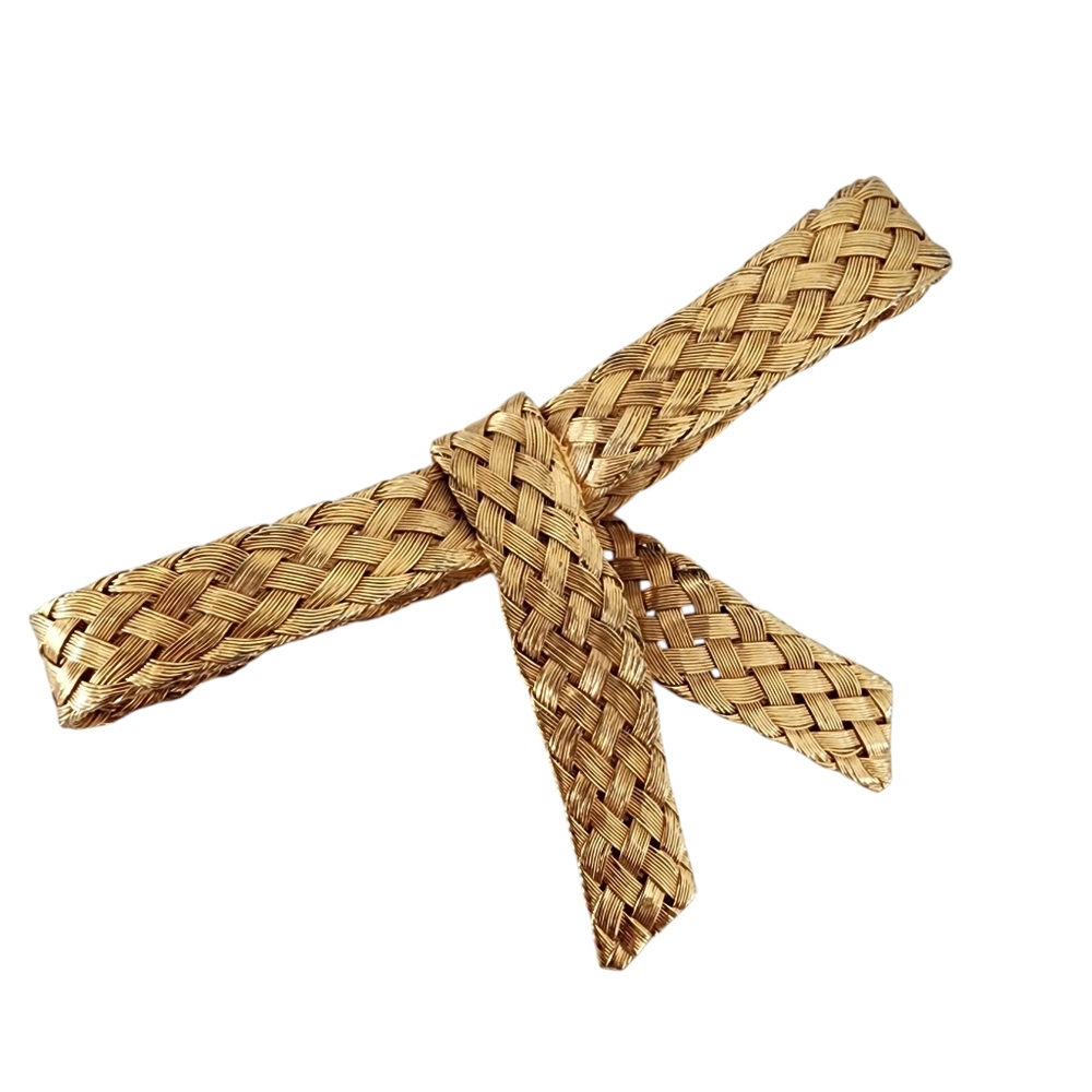 Vintage Brooch Pin wire weave woven wire gold bow tie ribbon A0208 -Q6 - Picture 10 of 13